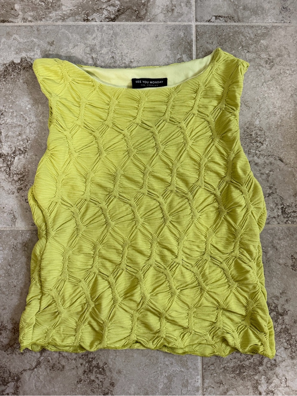 See You Monday Bright Lime Textured Sleeveless Tank